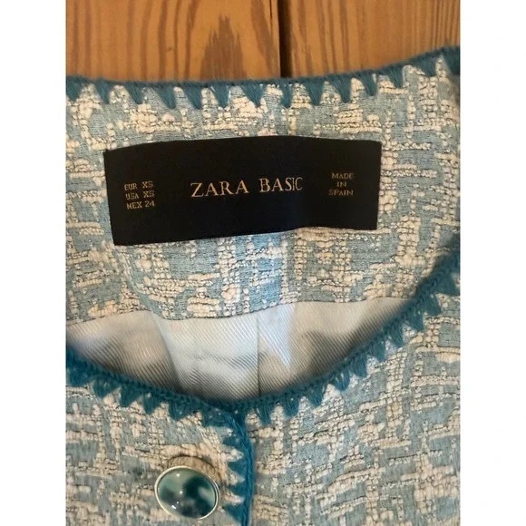 Zara Teal and White Tweed Blazer - Picture 3 of 3